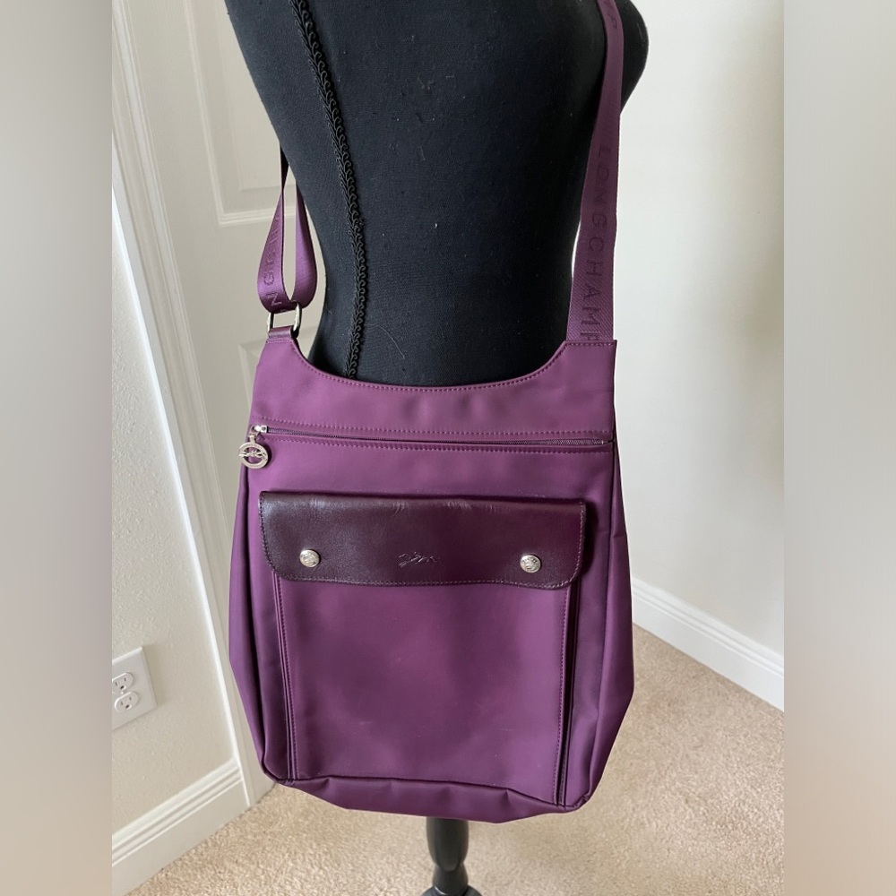 Longchamp Plum Crossbody Bag with Leather-Trim Flap